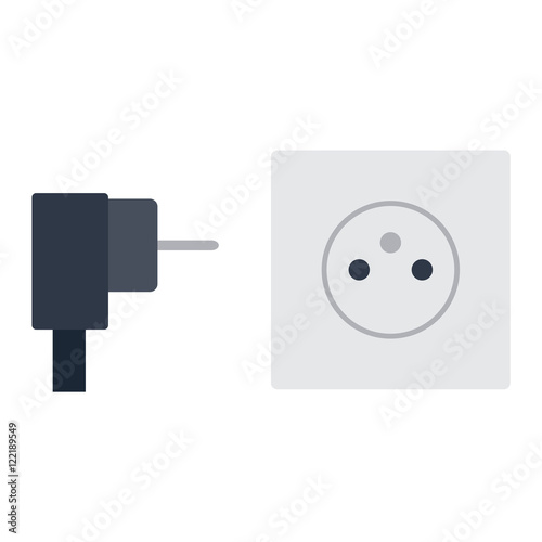 Electric outlet illustration on white background. Energy socket electrical outlet plug appliance interior icon. Wire cable cord connection electrical outlet plug