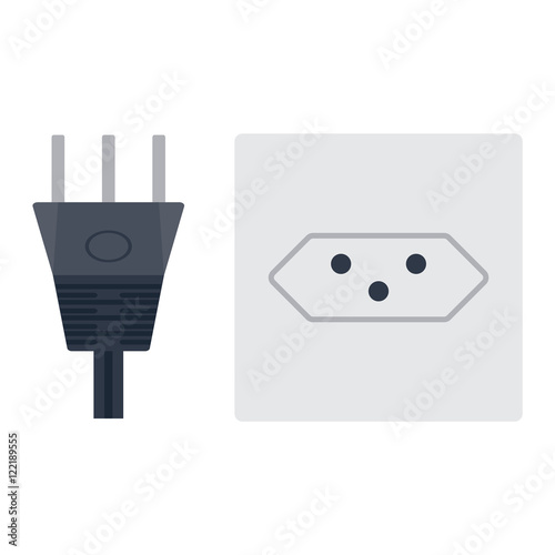 Electric outlet illustration on white background. Energy socket electrical outlet plug appliance interior icon. Wire cable cord connection electrical outlet plug