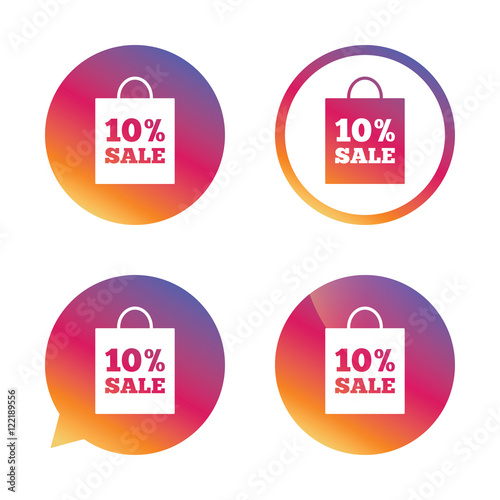 10 percent sale bag tag sign icon.