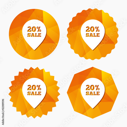 20 percent sale pointer tag sign icon.