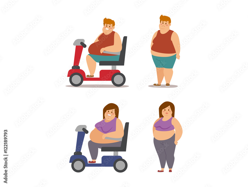 Fat cartoon people different stages vector illustration