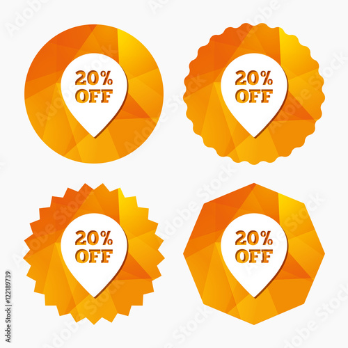 20 percent sale pointer tag sign icon.