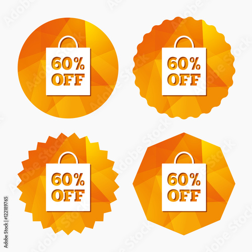60 percent sale bag tag sign icon.