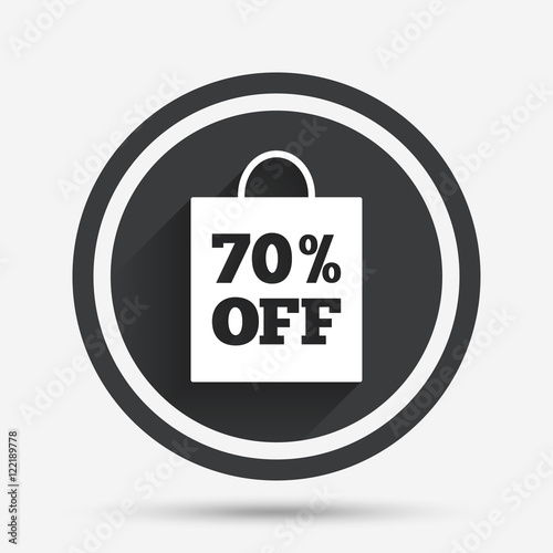 70 percent sale bag tag sign icon.