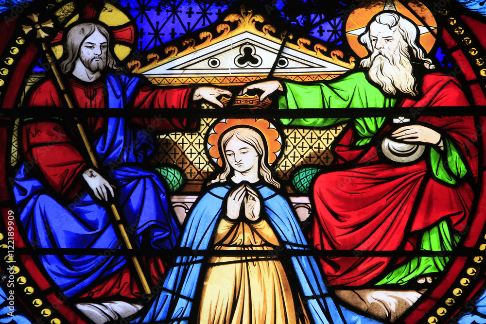 La Trinité. A gauche, Jésus Christ, au centre, la Vierge-Marie et à droite, Mercure. Cathédrale Saint-Etienne. Bourges. / The Trinity. St. Stephen's Cathedral. Bourges.