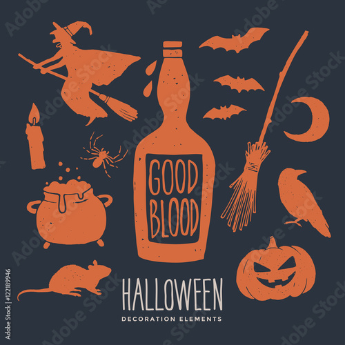 Halloween. Witch Objects. Set of decorative elements to decorate the posters and greeting card.