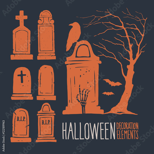 Decorative elements on the theme of Halloween. Set of silhouettes for Halloween holidays.