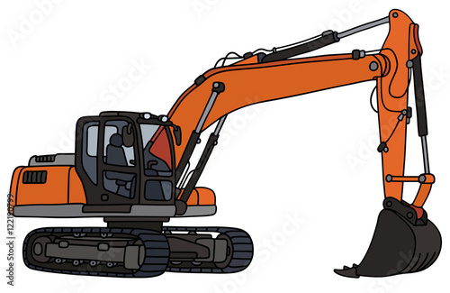 Gray and orange excavator