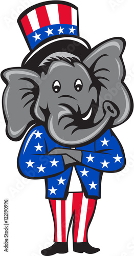 Republican Elephant Mascot Arms Crossed Standing Cartoon