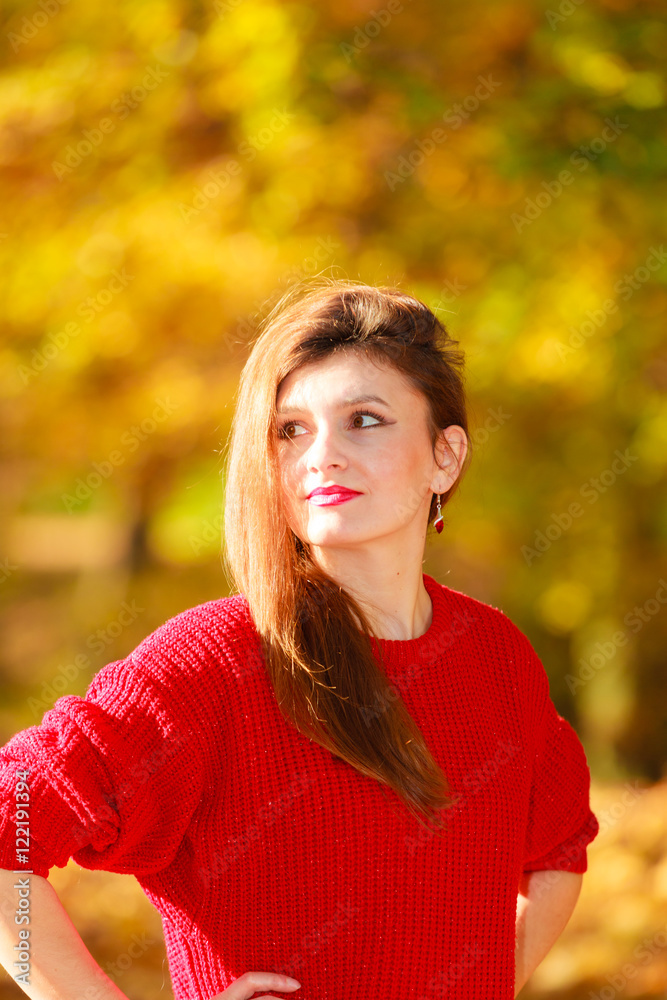 Beauty girl in autumnal time relax outdoors. Beauty girl in autumnal time relax outdoors.