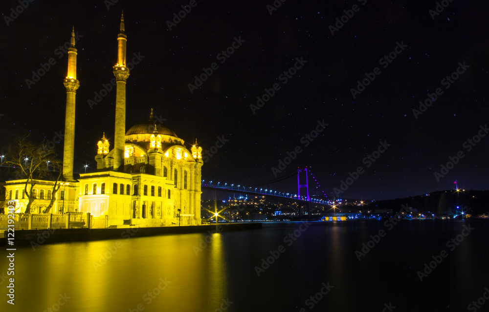 Night view of Ortakoy mosque in Istanbul, Turkey