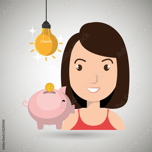 woman piggy coin idea vector illustration eps 10