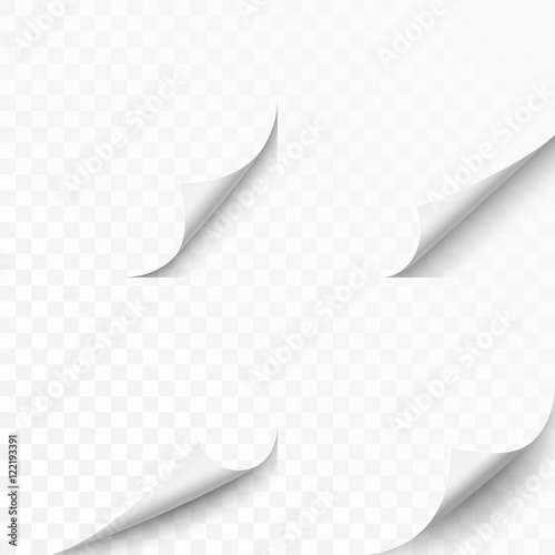 Set of four curled corners of white sheet. Vector illustration, eps 10.
