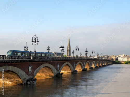 Tram Passing over the Pont de Pierre Spanning the River Garonne