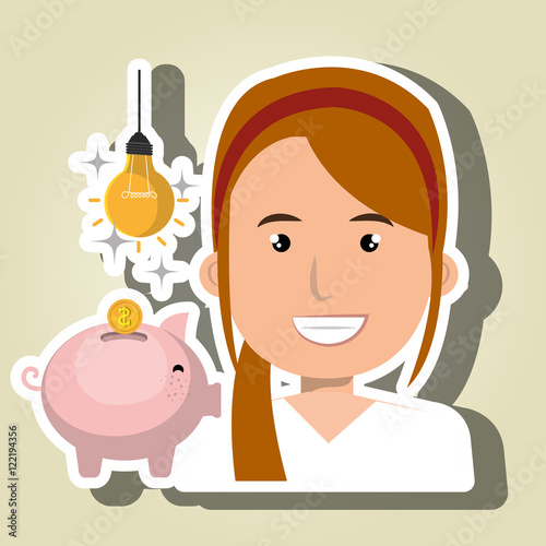 woman piggy coin idea vector illustration eps 10