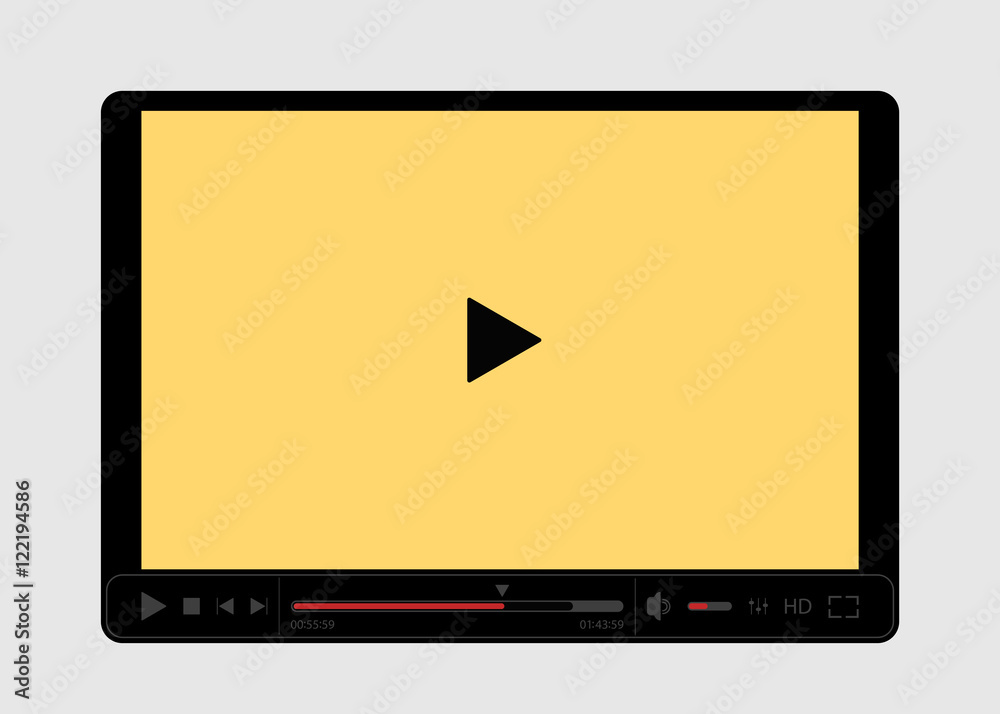Video player for web with yellow screen. Isolated on black background. Vector illustration, eps 8. Video player for web with yellow screen. Isolated on black background. Vector illustration, eps 8.