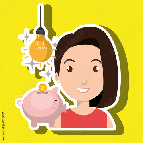 woman piggy coin idea vector illustration eps 10