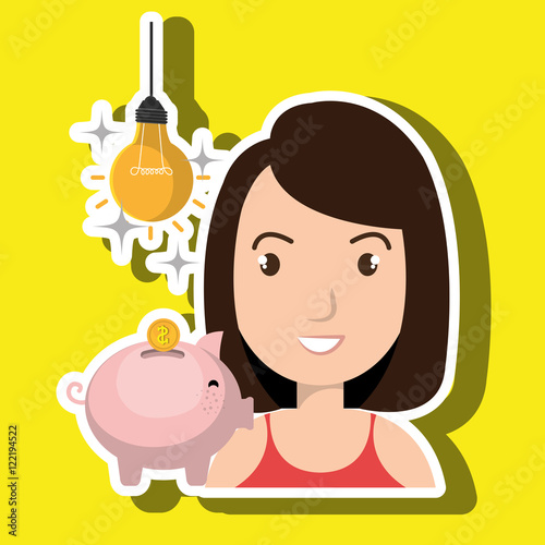 woman piggy coin idea vector illustration eps 10