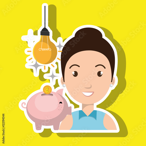 woman piggy coin idea vector illustration eps 10