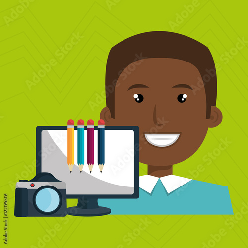 man laptop camera paint color vector illustration eps 10