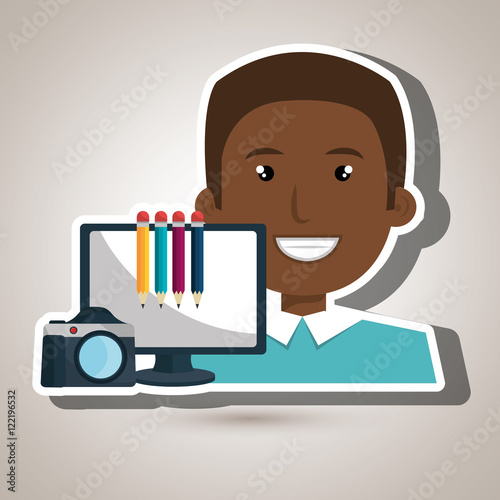 man laptop camera paint color vector illustration eps 10