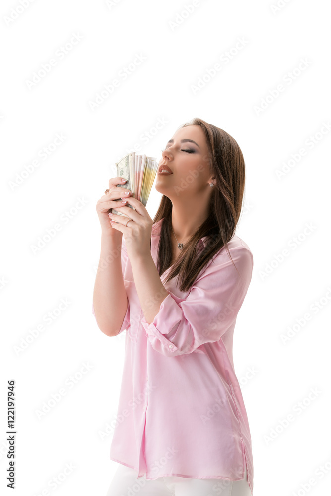 Financial well-being concept. Woman with money Financial well-being concept. Woman with money