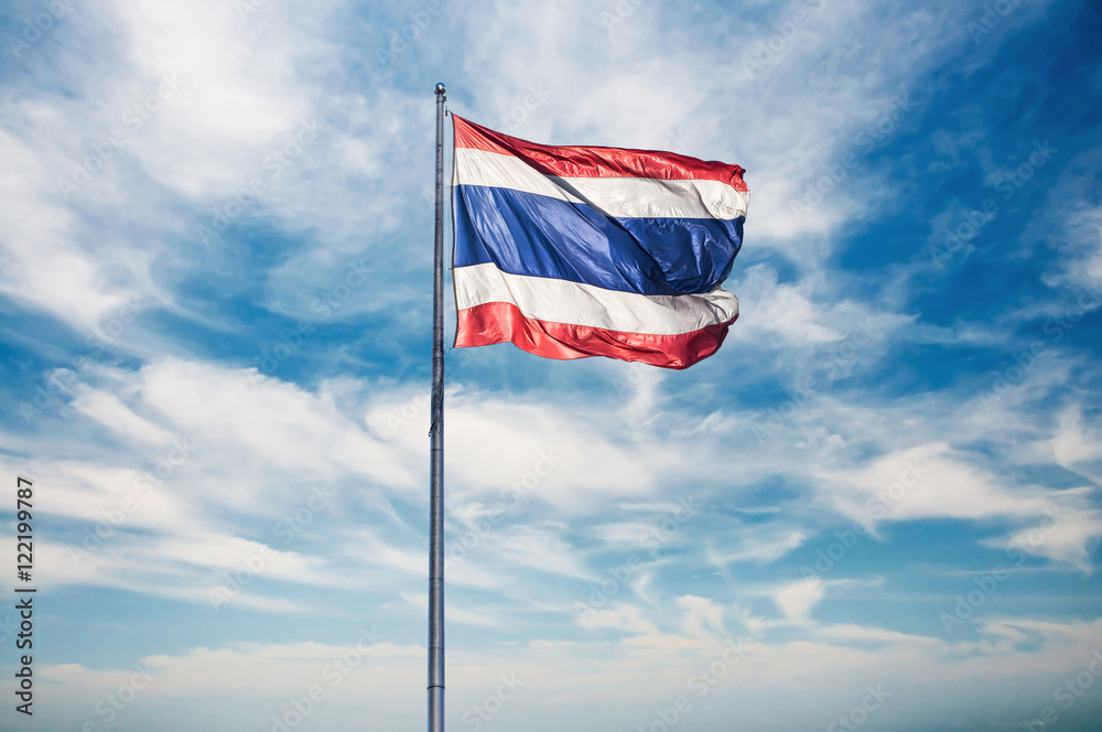 Thailand Flags waving in blue sky
