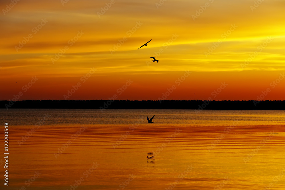 Orange sunset lake