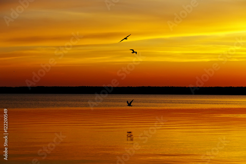 Orange sunset lake