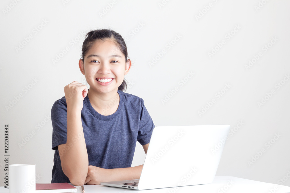 Happy Young Beautiful Woman Using Laptop Happy Young Beautiful Woman Using Laptop