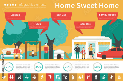 Home Sweet infographic flat vector illustration. Presentation Concept