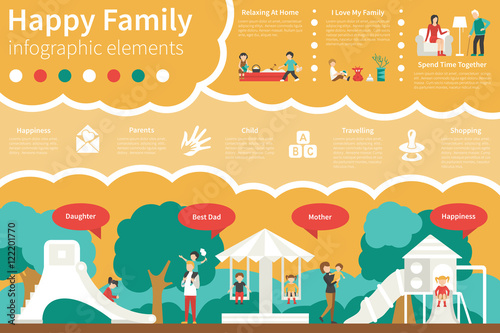 Happy Family infographic flat vector illustration. Presentation Concept