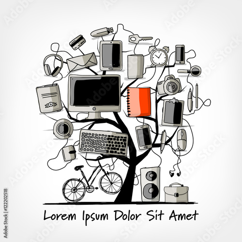 Art tree with digital office devices for your design