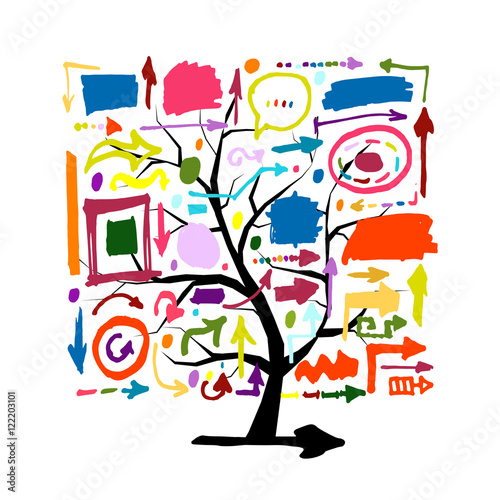 Tree with colorful arrows, sketch for your design