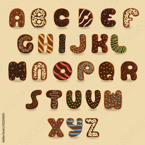 Chocolate Donuts font. Artistic alphabet