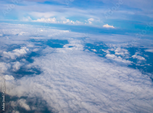 Beautiful cloudy sky abstract background concept related idea. View from airplane window
