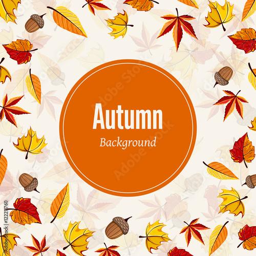 Autumn leaves fall on border vector illustration. Background with hand drawn autumn leaves. Design elements.