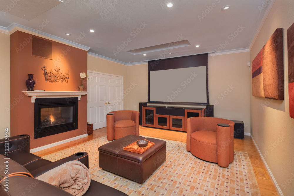In-Home Theater in Luxury Home with copy space. In-Home Theater in Luxury Home with copy space.