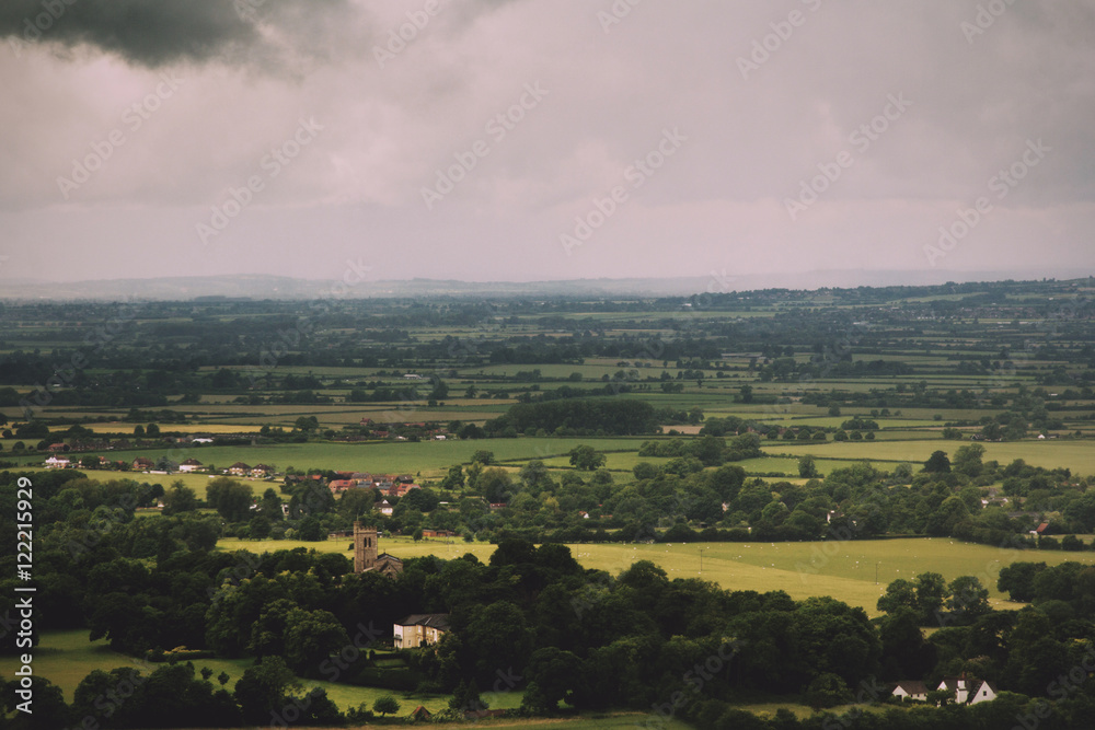 View over a church in the Chilterns, Buckinghamshire Vintage Ret