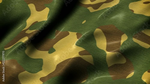 Slow waving camouflage fabric motion background seamless loop