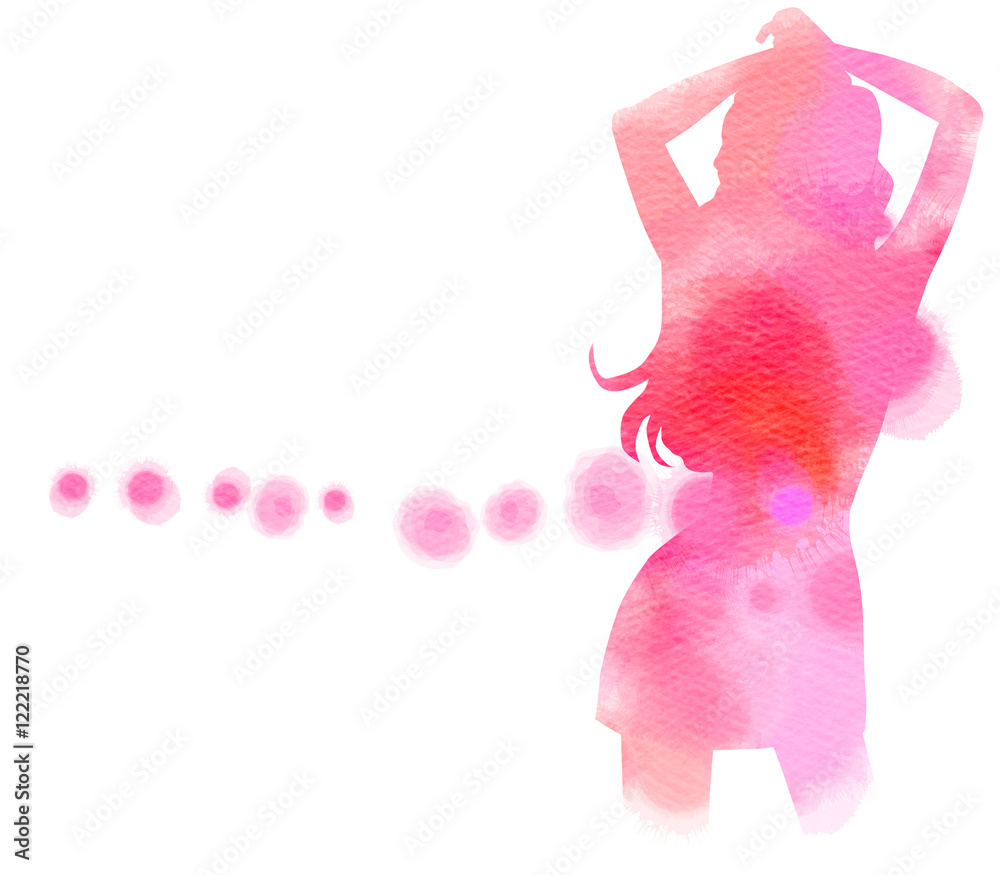 watercolor beautiful girl silhouettes. Illustration of woman fas