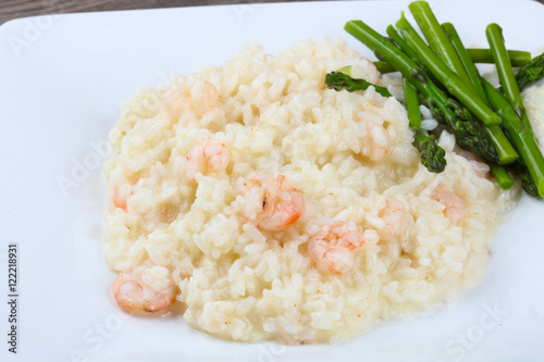 Risotto with shrimps and astaragus photo
