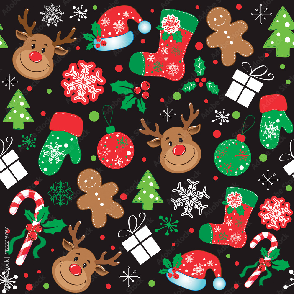 christmas seamless pattern on the black background Stock Vector Adobe