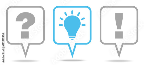3 Speechbubbles Question, Idea & Answer Grey/Blue Outline