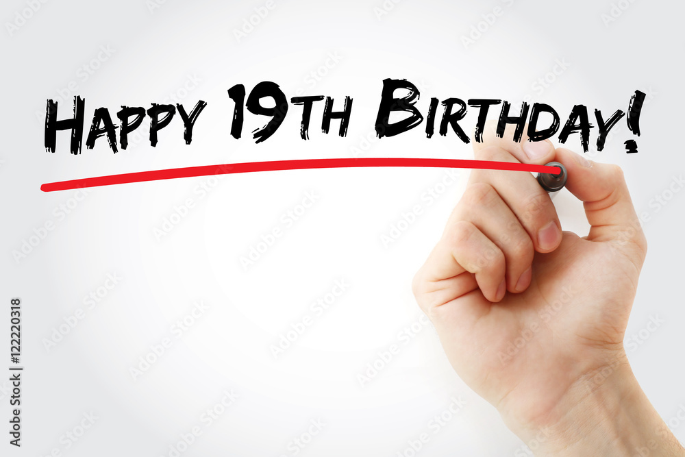 Hand writing Happy 19th birthday with marker, holiday concept background Hand writing Happy 19th birthday with marker, holiday concept background