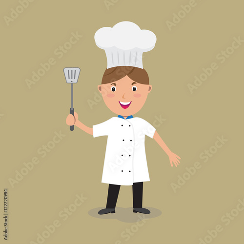 Chef man turner in hand with good posture.