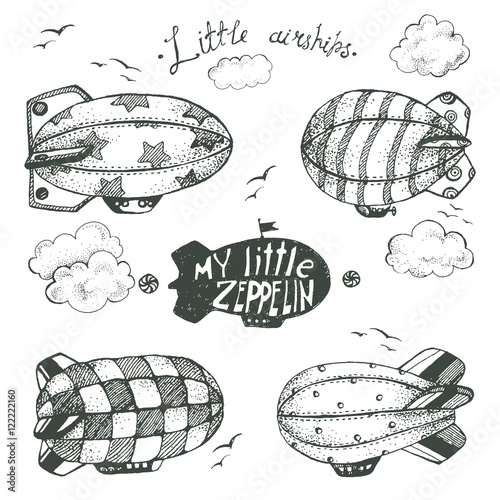 Hand drawn vector collection of cute little airchips with strips