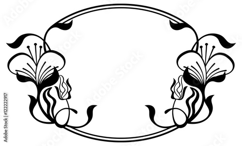 Wallpaper Mural Silhouette oval frame with abstract flower ornament. Design element for banners, labels, greeting cards and wedding invitations. Copy space. Vector template. Torontodigital.ca