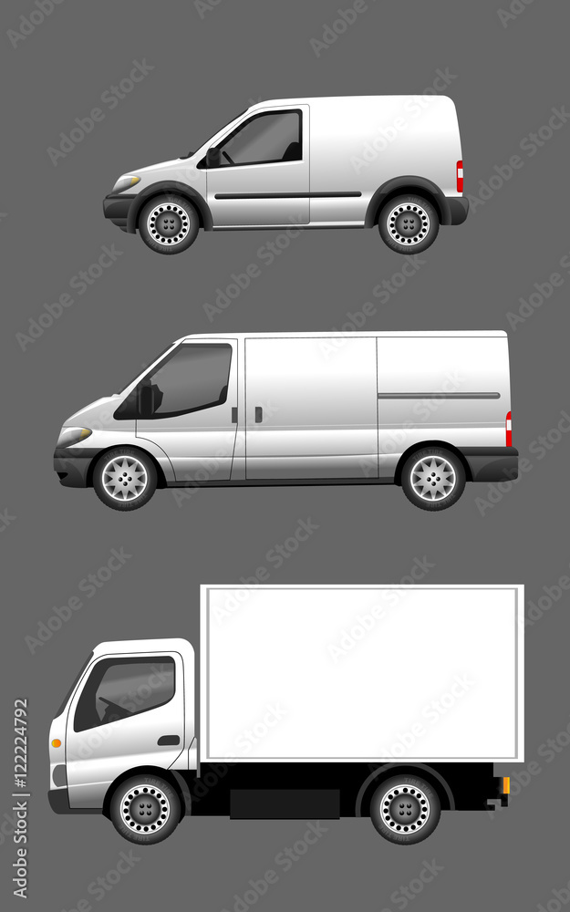 Digital vector silver and white realistic vehicle car set mockup, ready for your logo and design, flat style