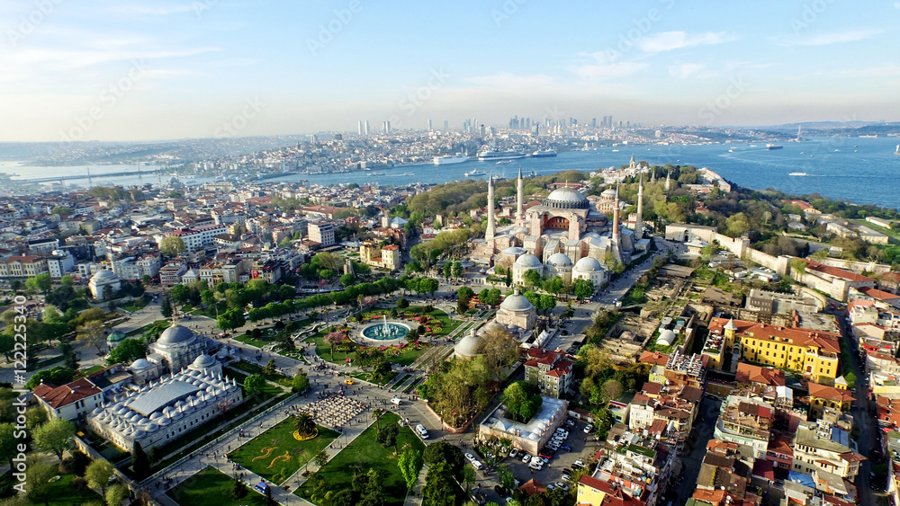 Istanbul arerial view. mosque, sea and city view.